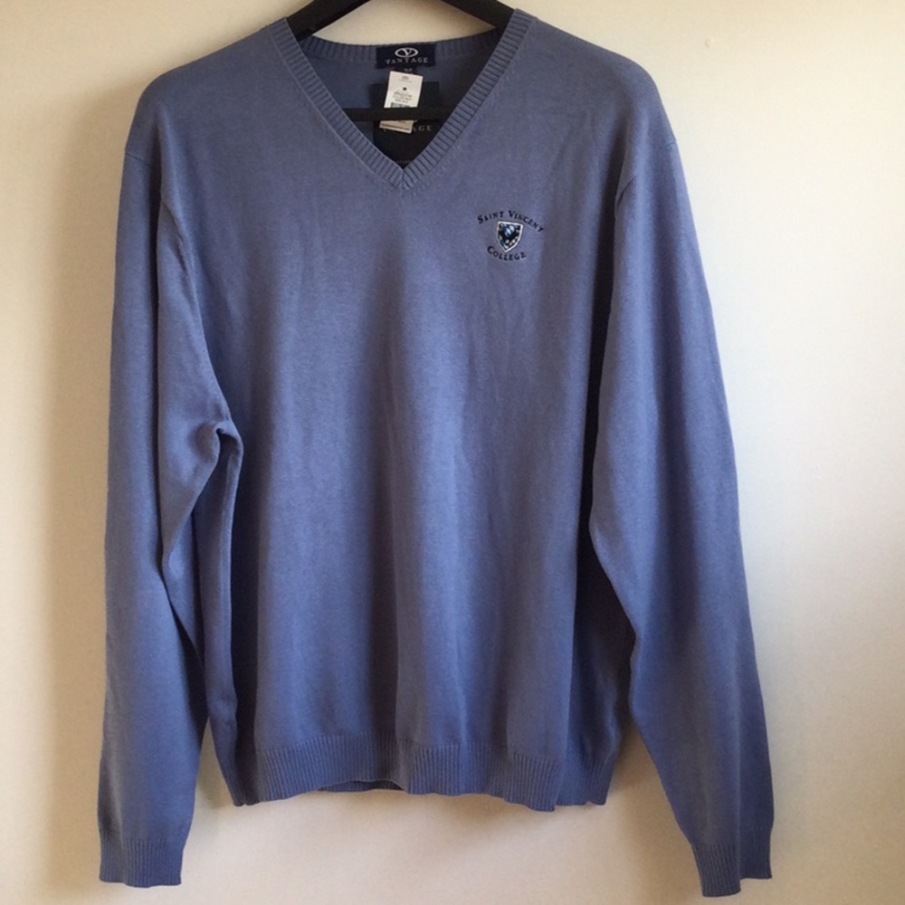 St. Vincent College V-neck sweater, blue, XL